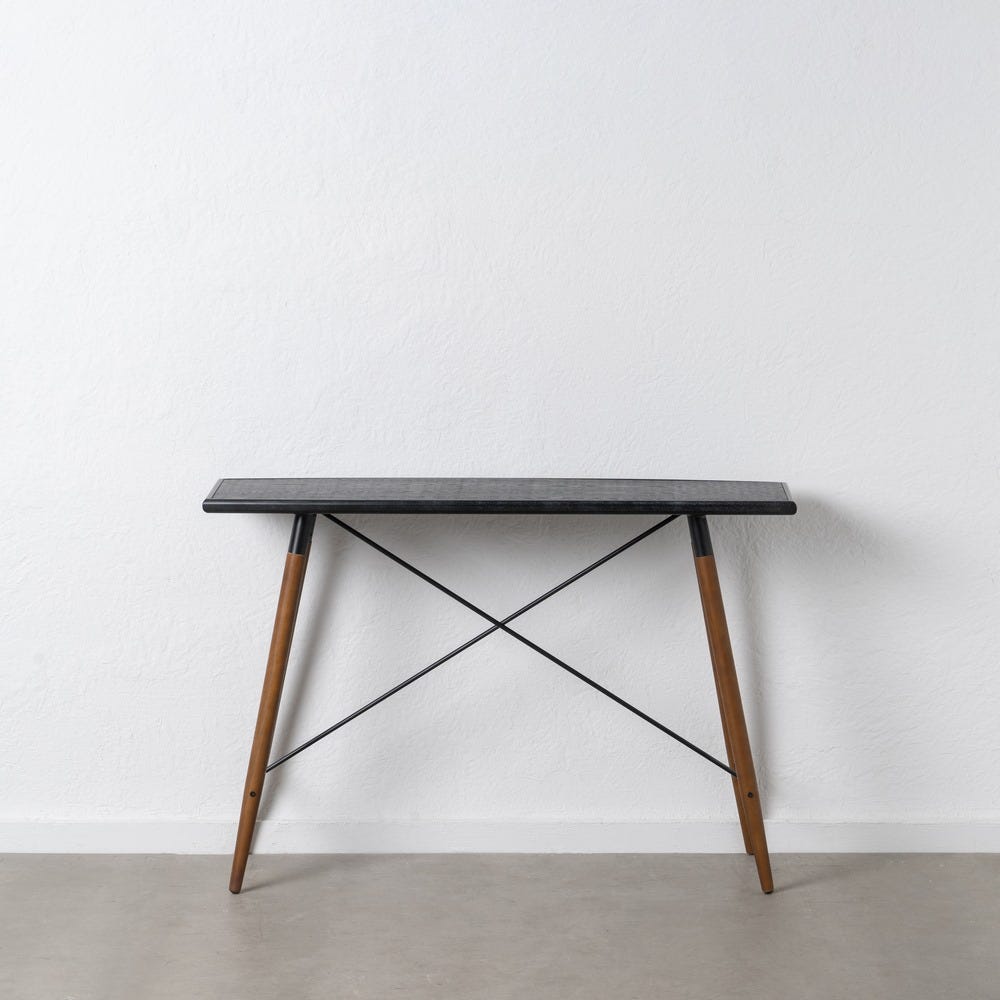 Console Noire Motif Tressé Pieds Coniques Ixia 120cm