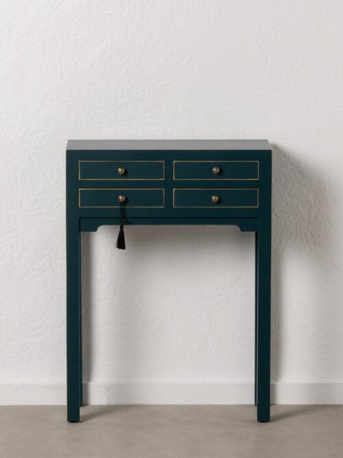 Console Bleu Pétrole Quatre Tiroirs Ixia 63cm