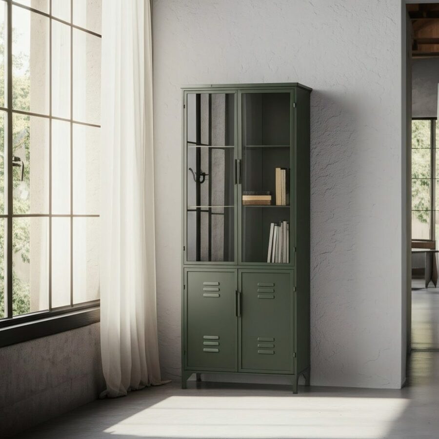 Armoire Vitrée Métal Vert Sauge Persiennes Ixia 178cm