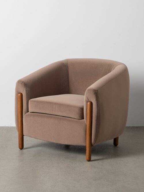 Fauteuil Taupe Tissu-Bois Ixia