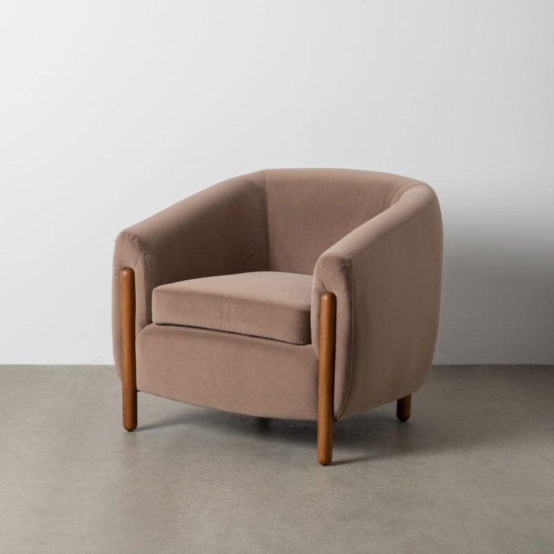 Fauteuil Taupe Tissu-Bois Ixia