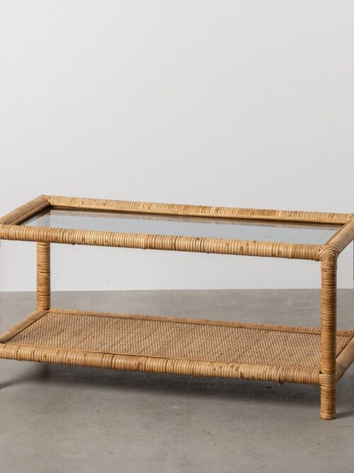 Table Basse Rotin Et Verre Fumé Ixia 90cm