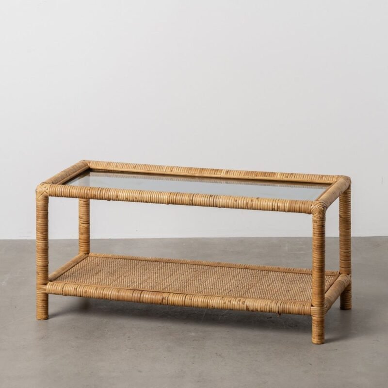 Table Basse Rotin Et Verre Fumé Ixia 90cm