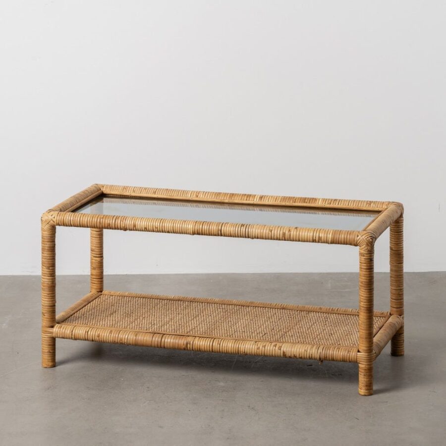Table Basse Rotin Et Verre Fumé Ixia 90cm