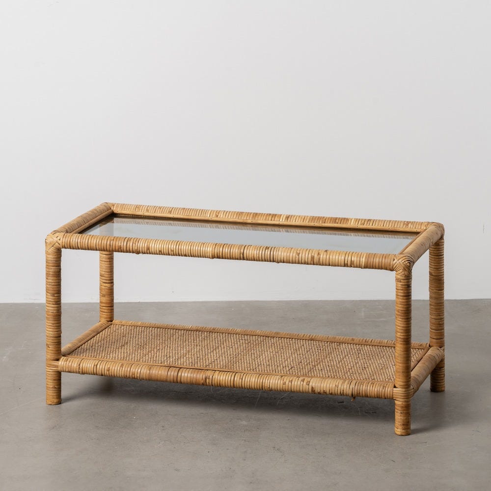 Table Basse Rotin Et Verre Fumé Ixia 90cm