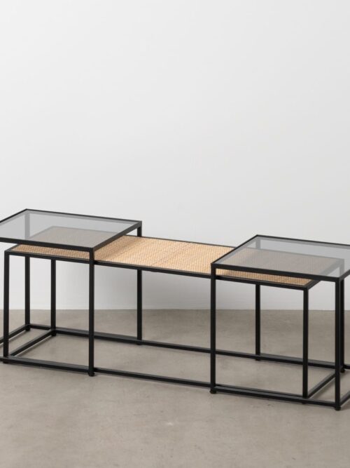 Table Basse Verre Naturel-noir Cannage Ixia 50cm