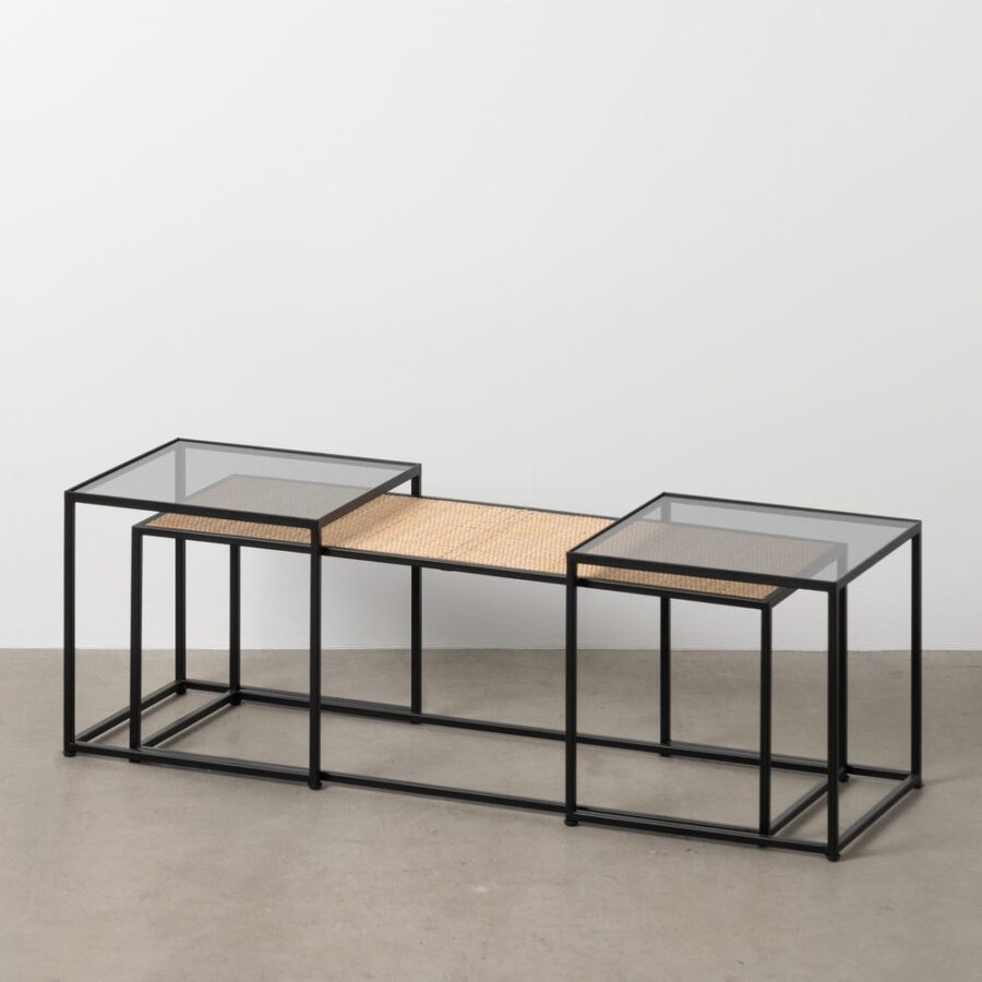 Table Basse Verre Naturel-noir Cannage Ixia 50cm