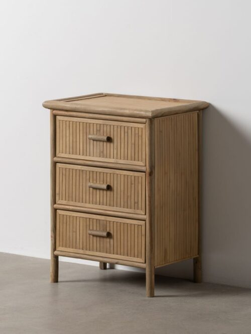 Table De Nuit Fibre De Bambou Naturelle Trois Tiroirs Ixia 66cm