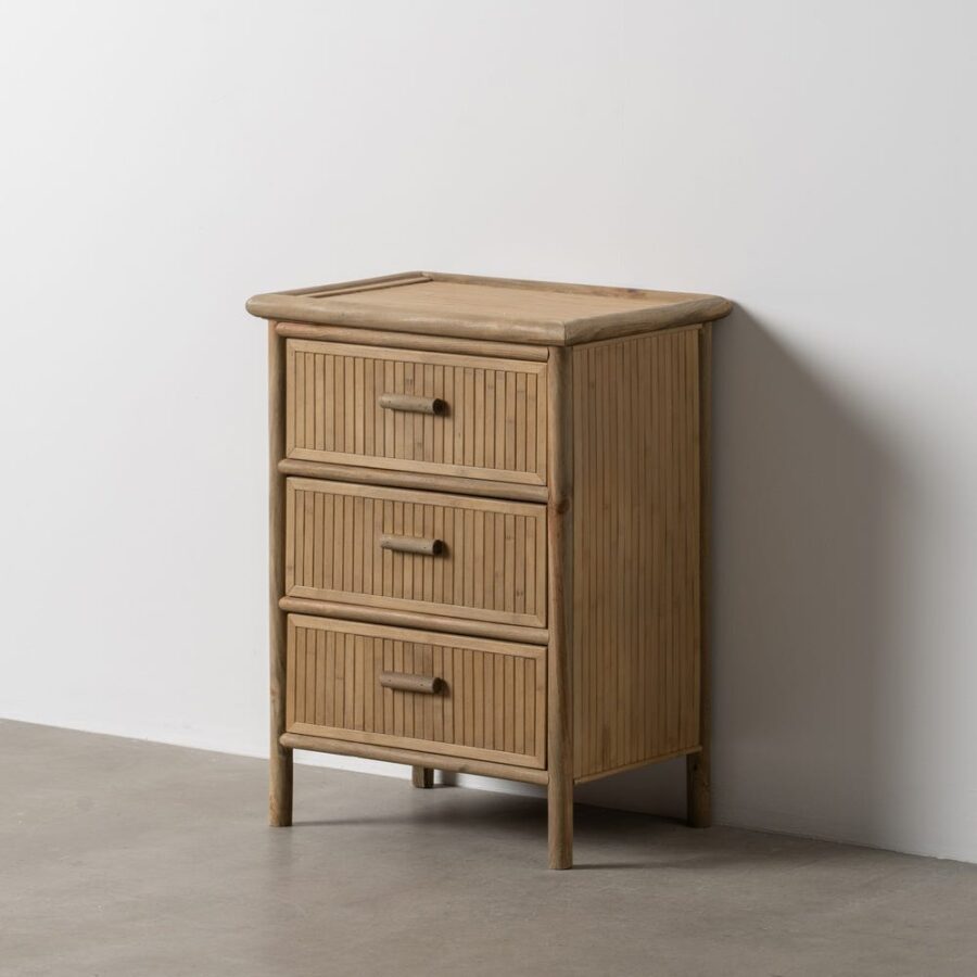 Table De Nuit Fibre De Bambou Naturelle Trois Tiroirs Ixia 66cm