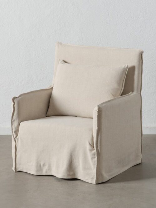 Fauteuil Crème Tissu-Bois Ixia