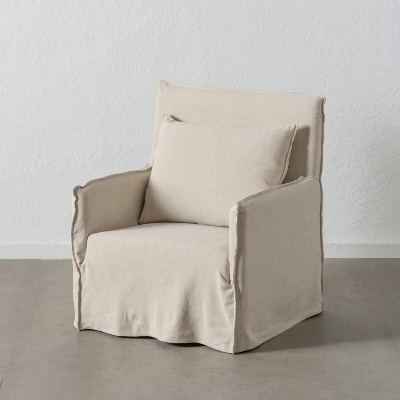 Fauteuil Crème Tissu-Bois Ixia