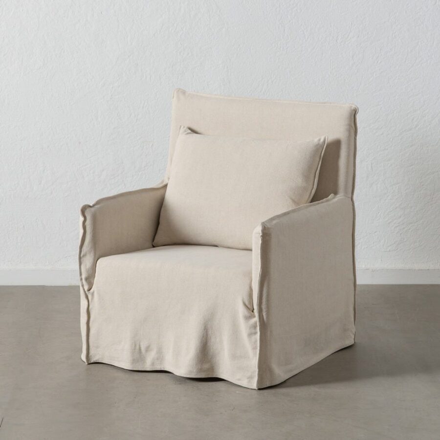 Fauteuil Crème Tissu-Bois Ixia