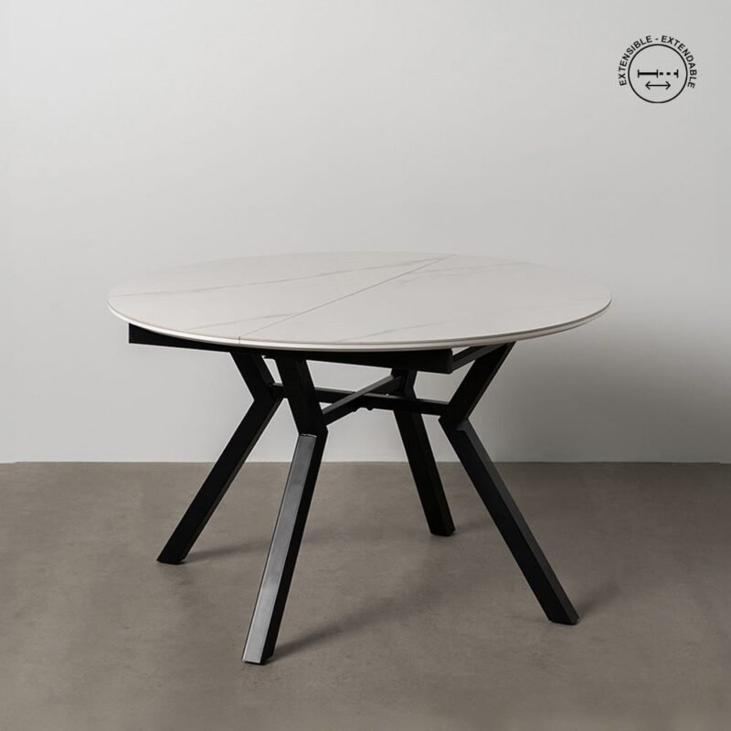 Table à Manger Marbre Blanc-noire Extensible Ixia 120cm