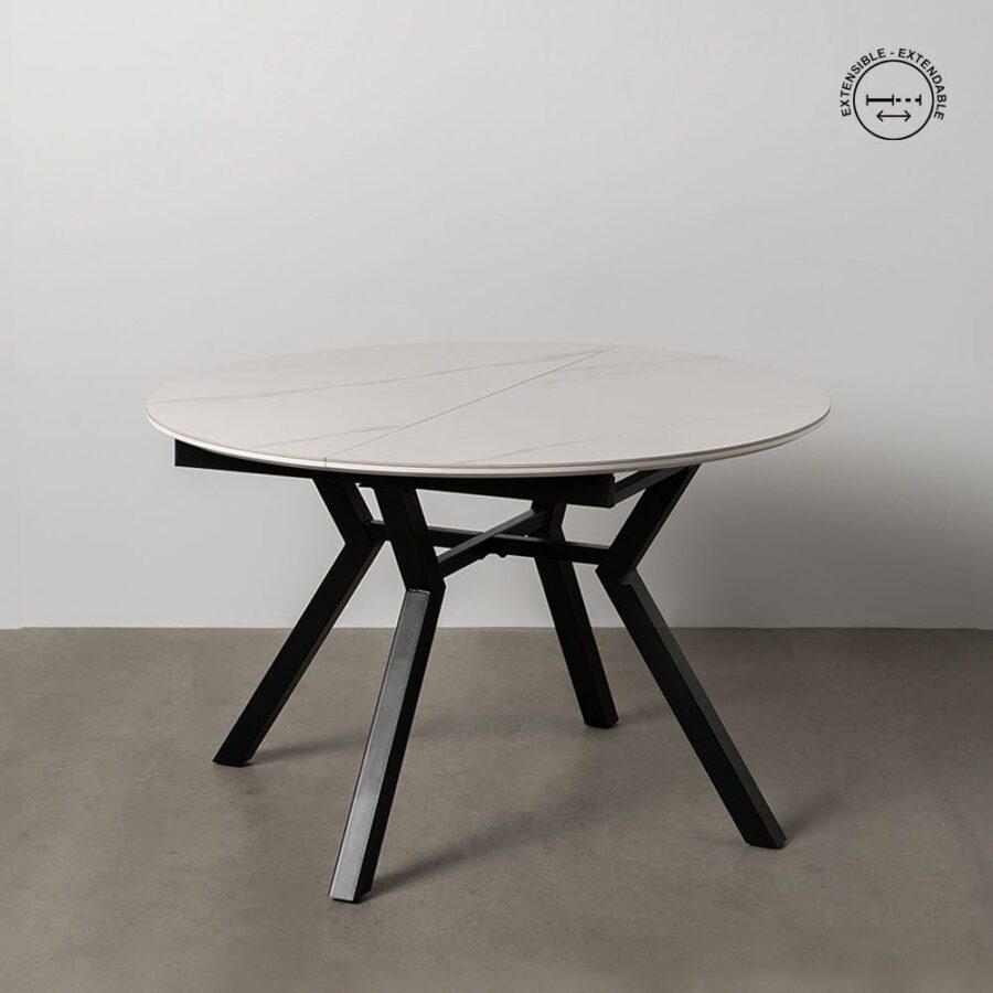 Table à Manger Marbre Blanc-noire Extensible Ixia 120cm