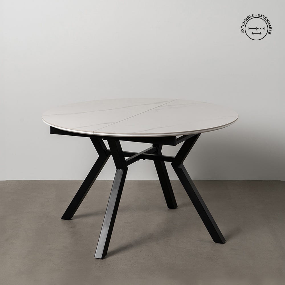 Table à Manger Marbre Blanc-noire Extensible Ixia 120cm