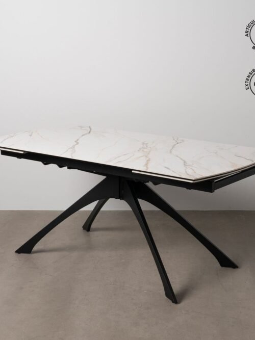 Table à Manger Marbre Marbré Beige-noir Extensible Ixia 180cm
