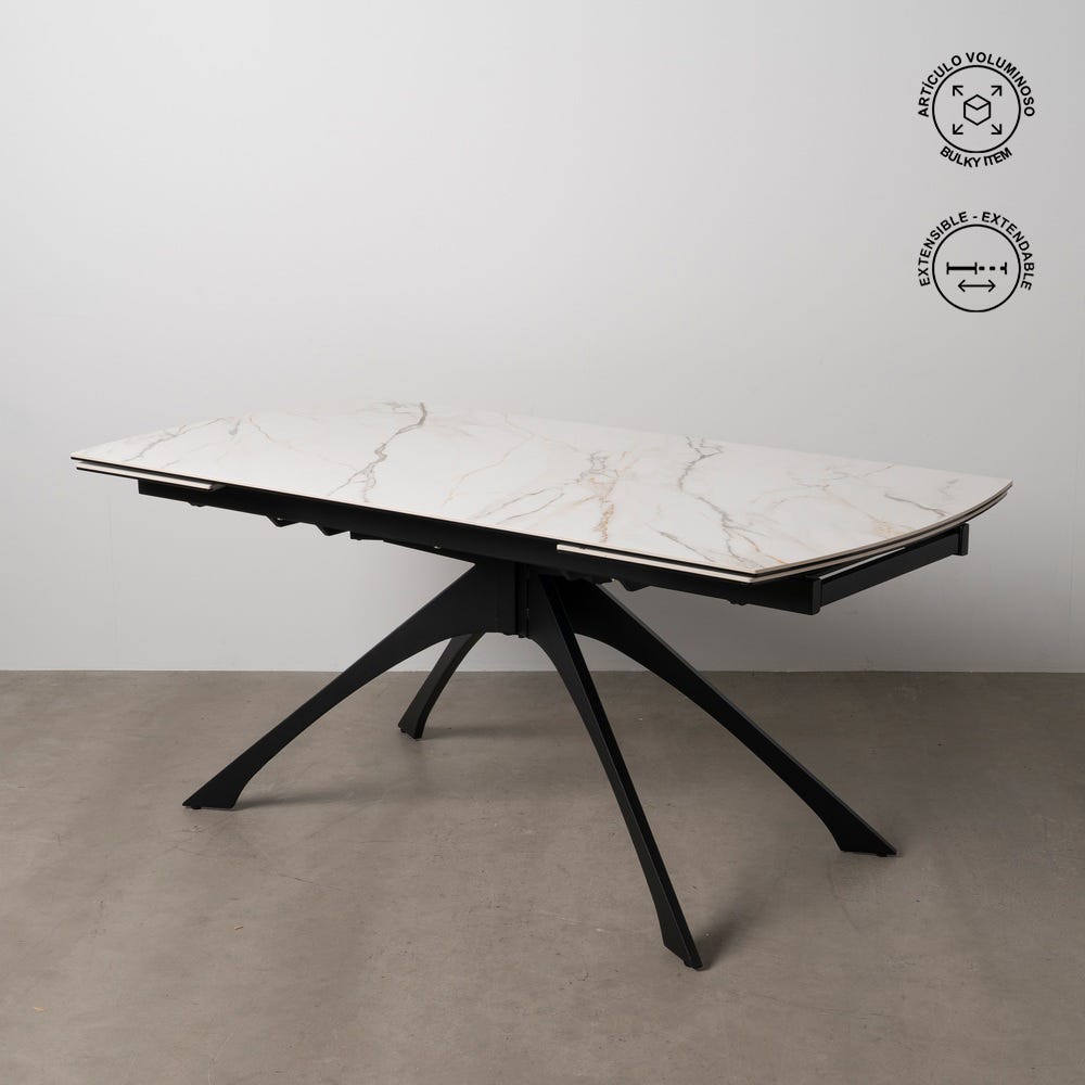 Table à Manger Marbre Marbré Beige-noir Extensible Ixia 180cm
