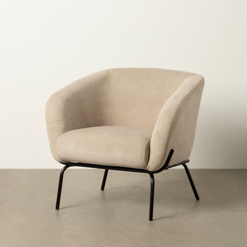 Fauteuil Beige Tissu-Métal Ixia 77 cm