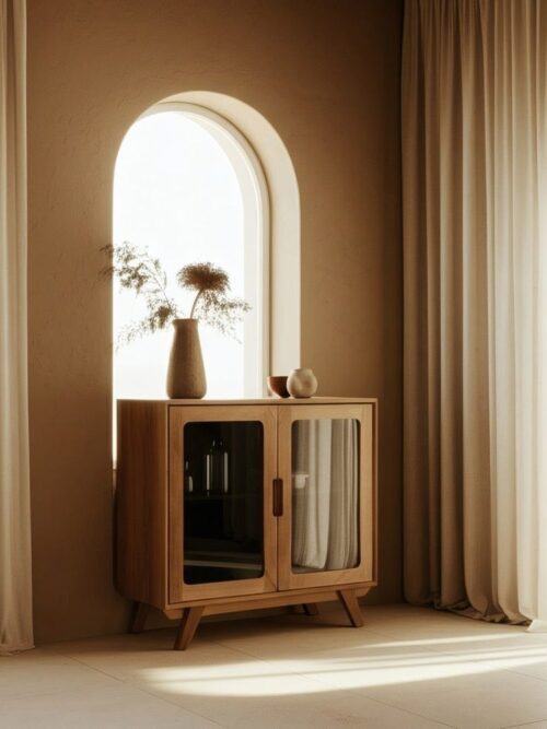 Buffet Bas Manguier Massif Verre Fumé Burnie Ixia 81cm