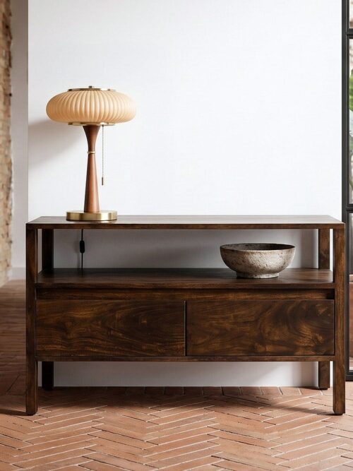 Meuble TV Manguier Massif Teinte Chocolat Profond Ixia 97cm