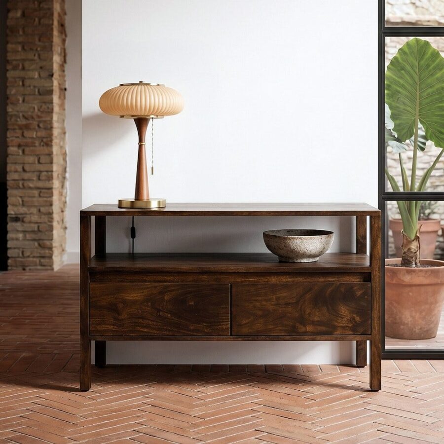 Meuble TV Manguier Massif Teinte Chocolat Profond Ixia 97cm