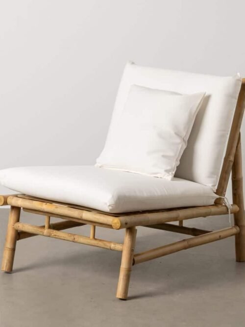 Fauteuil Bambou Naturel Polyester Blanc Ixia 81cm