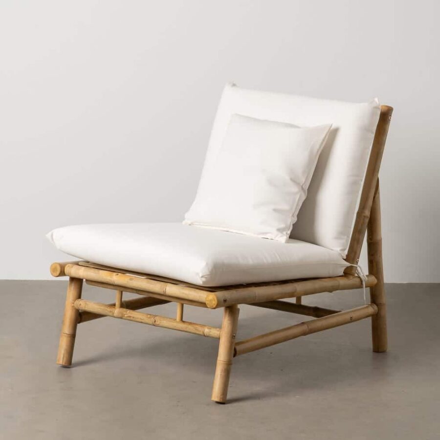 Fauteuil Bambou Naturel Polyester Blanc Ixia 81cm