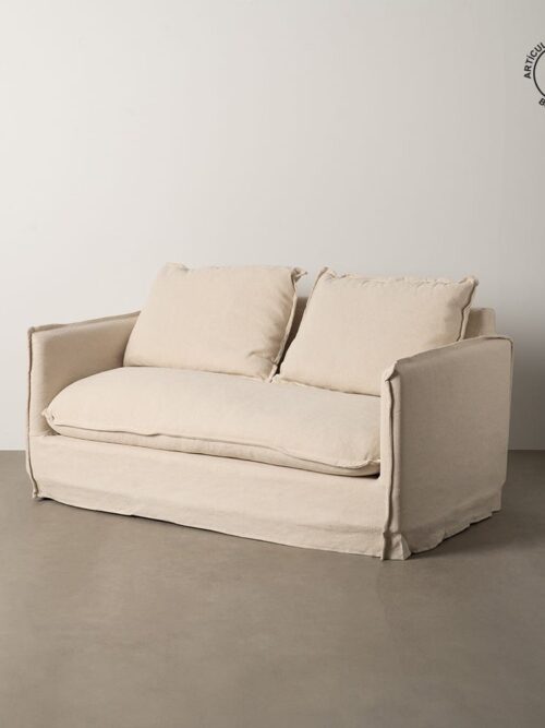 Canapé 2 Places Crème Tissu-Bois Ixia 160 cm