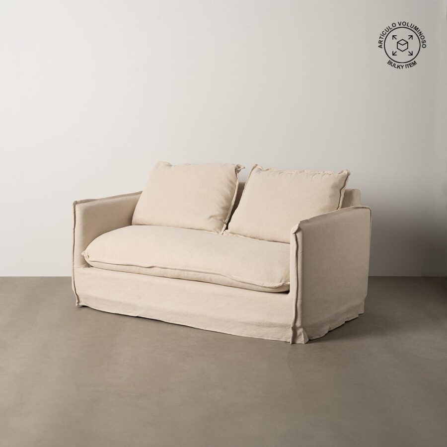 Canapé 2 Places Crème Tissu-Bois Ixia 160 cm