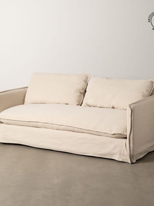 Canapé 3 Places Crème Tissu-Bois Ixia 200 cm