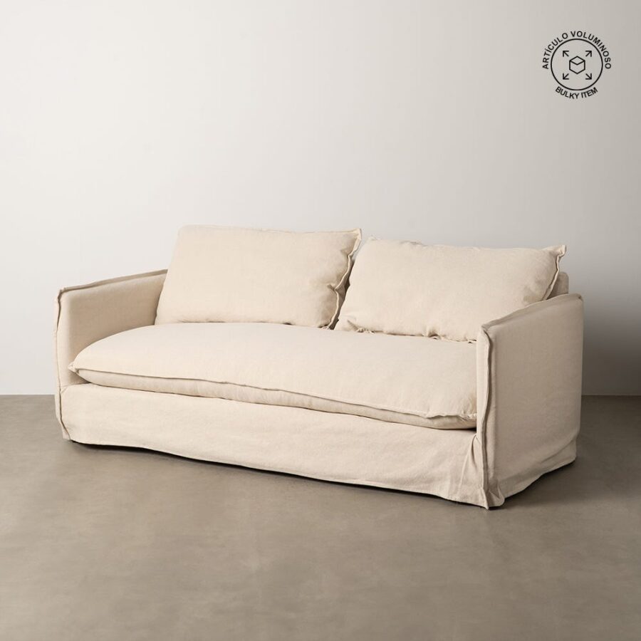 Canapé 3 Places Crème Tissu-Bois Ixia 200 cm
