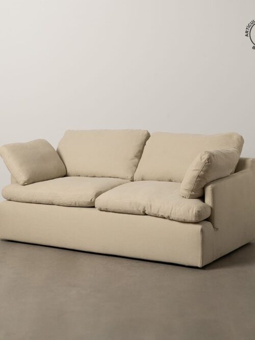 Canapé 2 Places Beige Tissu-Bois Ixia 180 cm