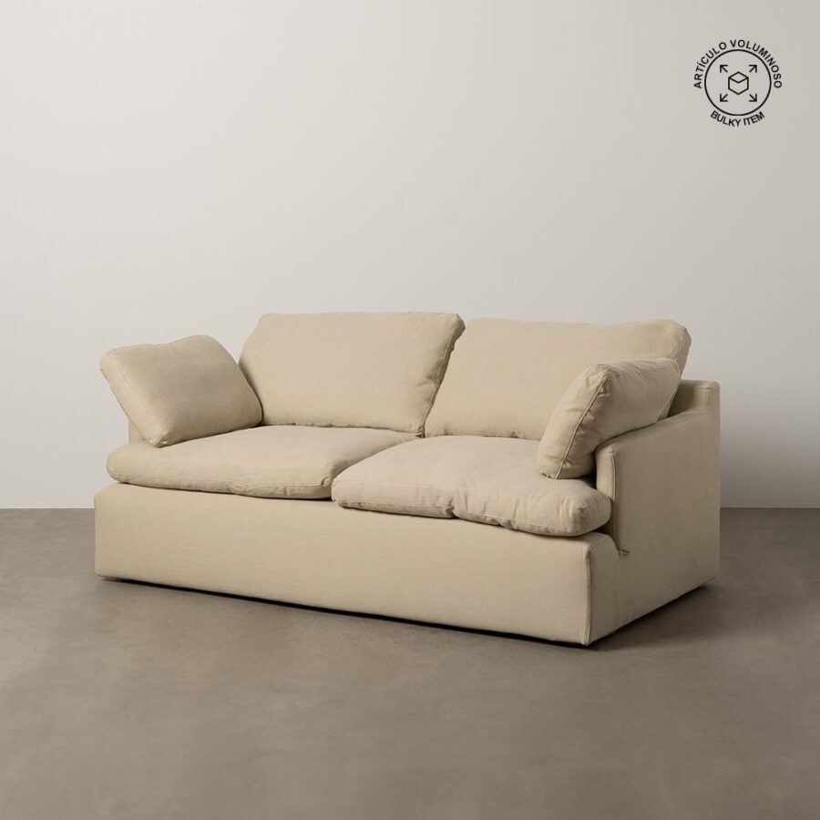 Canapé 2 Places Beige Tissu-Bois Ixia 180 cm