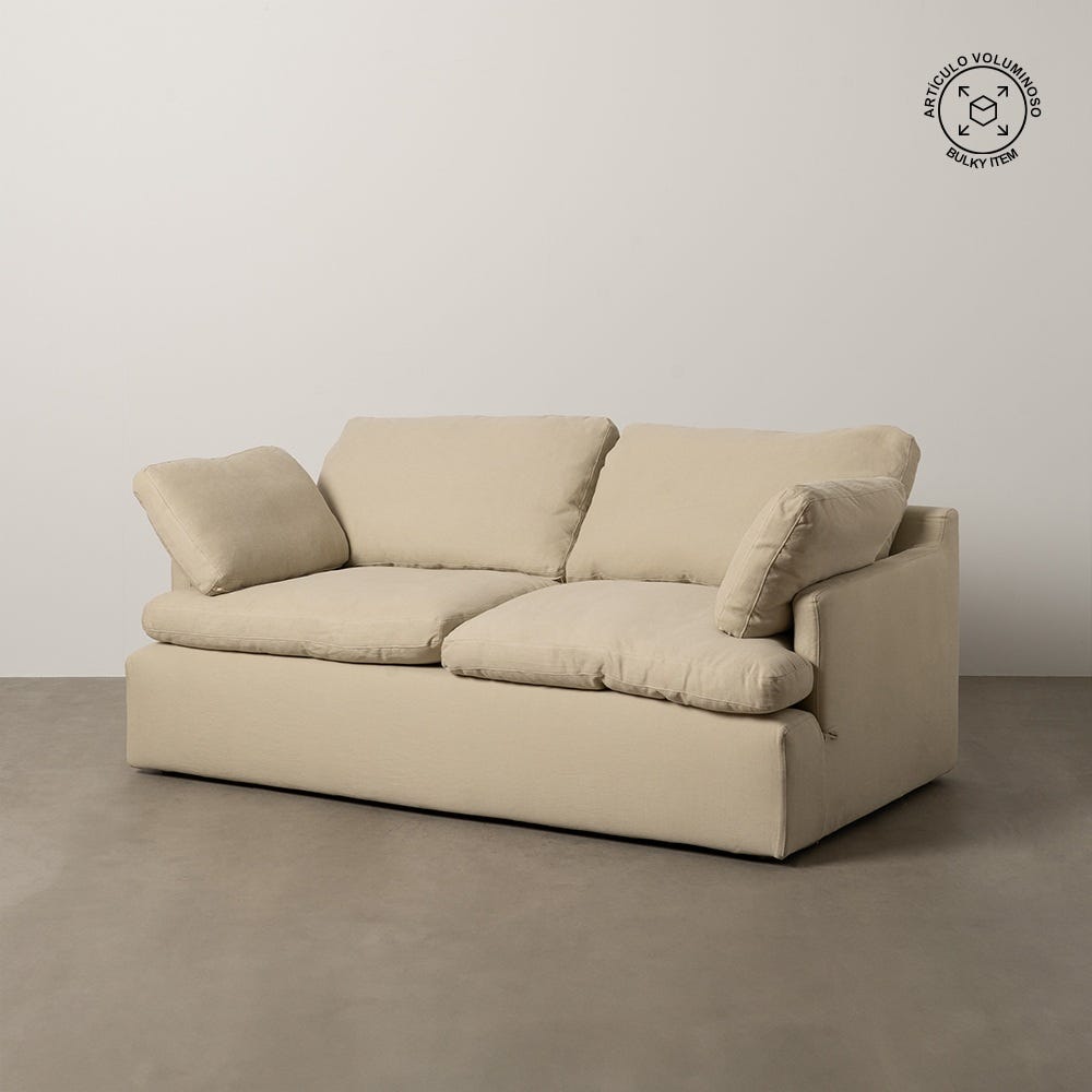 Canapé 2 Places Beige Tissu-Bois Ixia 180 cm