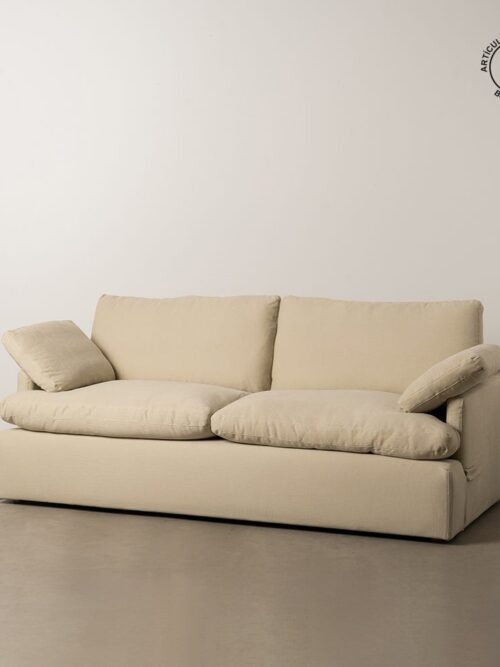 Canapé 3 Places Beige Tissu-Bois Ixia 212 cm