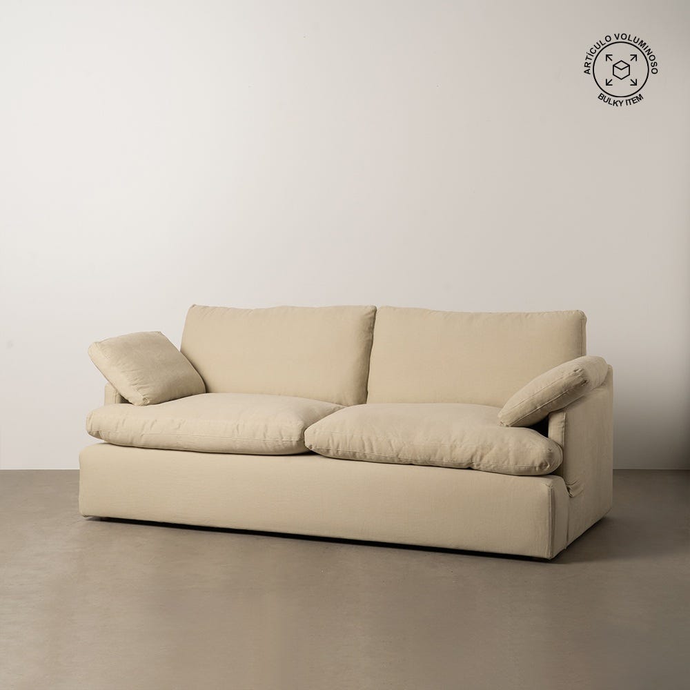 Canapé 3 Places Beige Tissu-Bois Ixia 212 cm