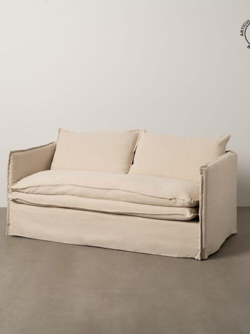 Canapé 2 Places Crème Tissu-Bois Ixia 180 cm