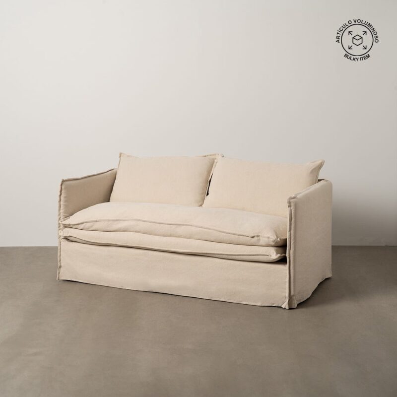 Canapé 2 Places Crème Tissu-Bois Ixia 180 cm