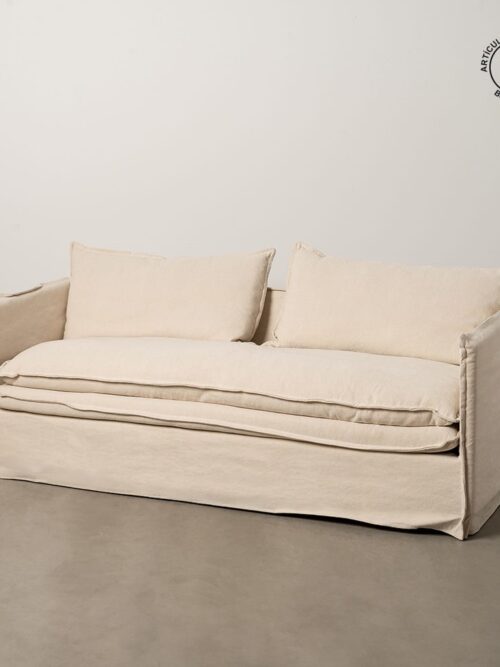 Canapé 3 Places Crème Tissu-Bois Ixia 210 cm