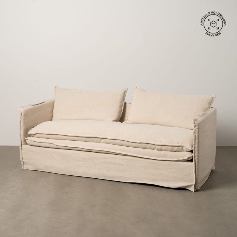 Canapé 3 Places Crème Tissu-Bois Ixia 210 cm