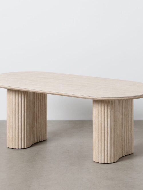 Table Basse Céramique Beige Pierre Cannelées Ixia 120cm