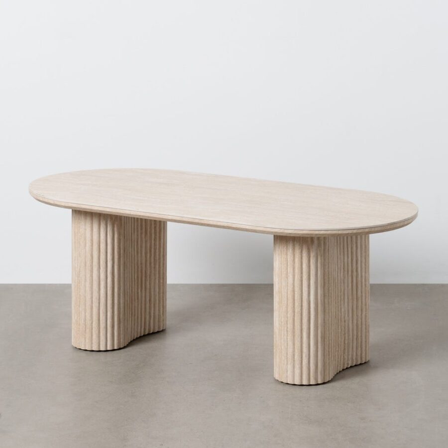 Table Basse Céramique Beige Pierre Cannelées Ixia 120cm