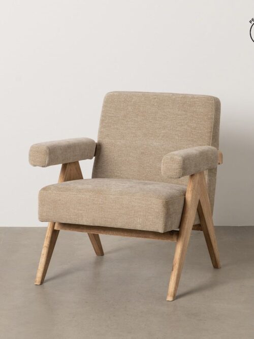 Fauteuil Beige Tissu-Bois Ixia 74 cm