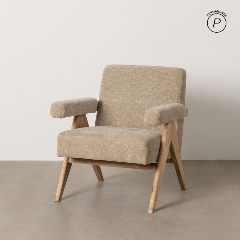 Fauteuil Beige Tissu-Bois Ixia 74 cm