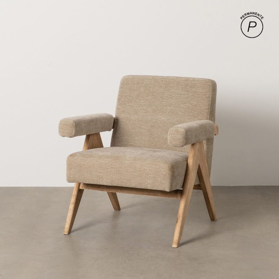 Fauteuil Beige Tissu-Bois Ixia 74 cm