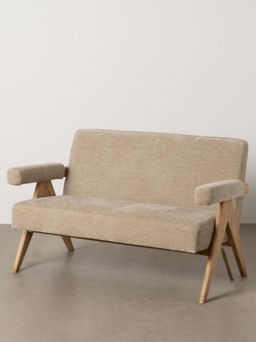 Canapé Beige Tissu-Bois Ixia 134 cm