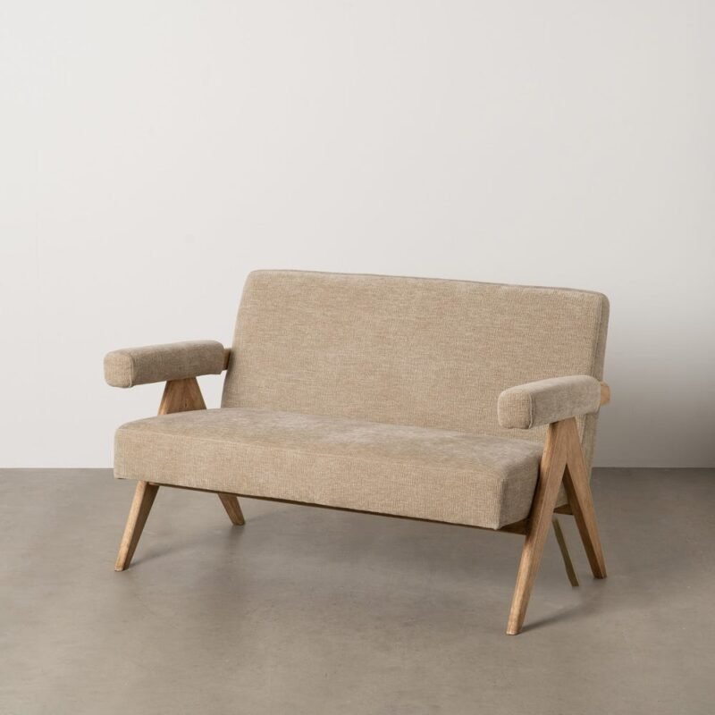 Canapé Beige Tissu-Bois Ixia 134 cm