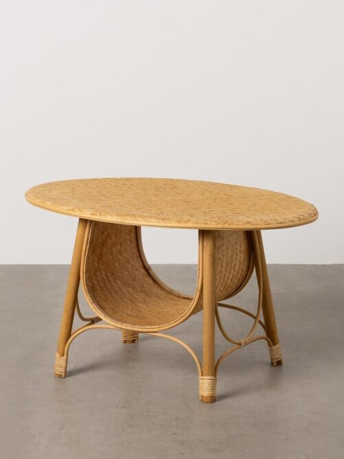 Table Basse Fibre De Bambou Naturel Tressage En Rotin Ixia 81cm