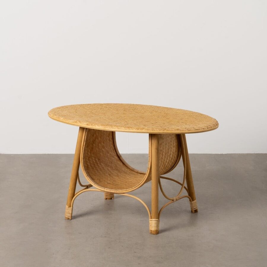 Table Basse Fibre De Bambou Naturel Tressage En Rotin Ixia 81cm