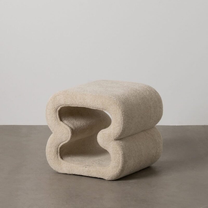 Pouf Beige Bouclette Ixia 45 cm